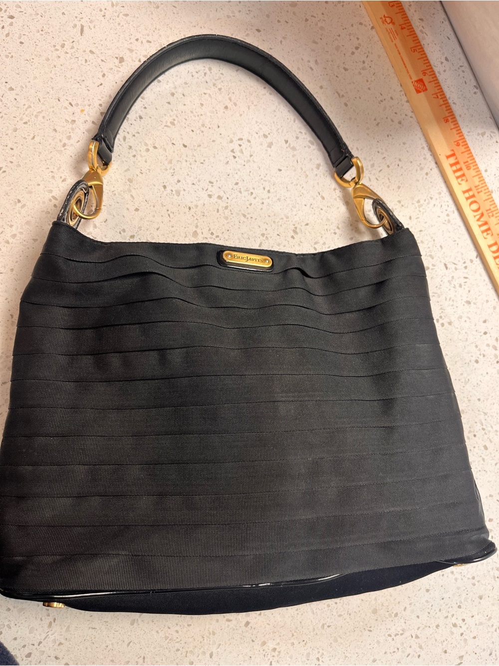 Liz Claiborne Black Pleated Shoulder Bag with Gold Hardware